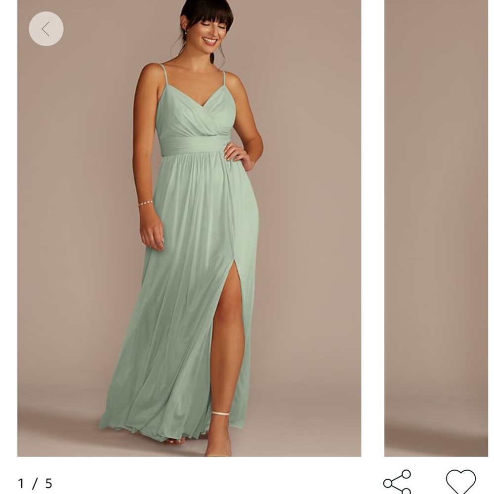 spaghetti strap ruched waist mesh bridesmaid dress